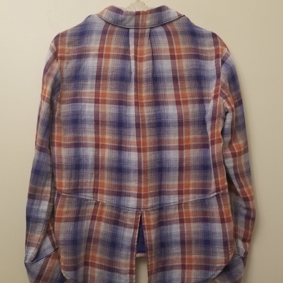 Anthropologie Cloth & Stone Plaid Split Back Long Sleeve Button Down Top Medium - Picture 7 of 11